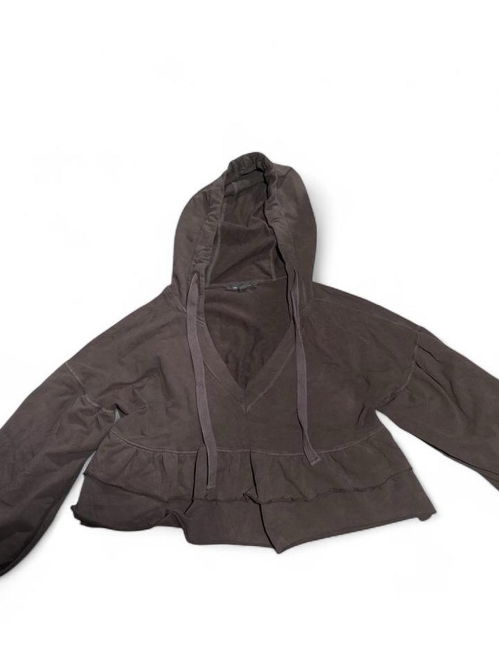 Brown Hoodie with Ruffle Hem